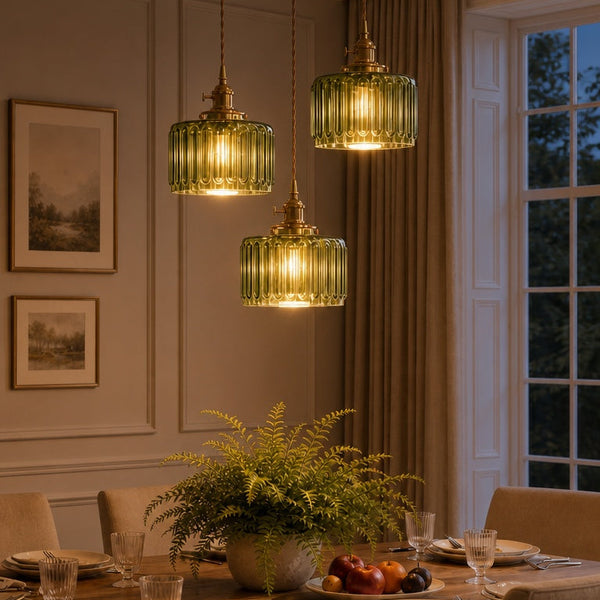 Aster Modern Ribbed Glass Pendant Light for Kitchen Island & Dining
