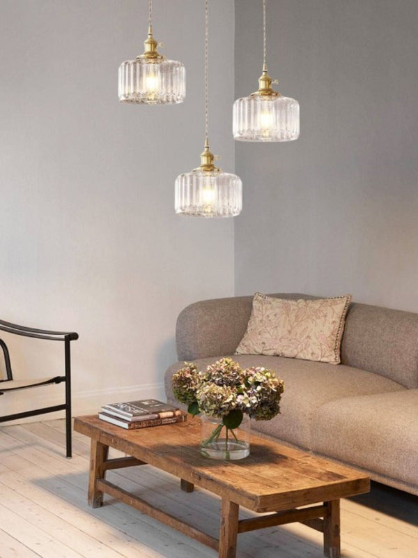 Aster Modern Ribbed Glass Pendant Light for Kitchen Island & Dining